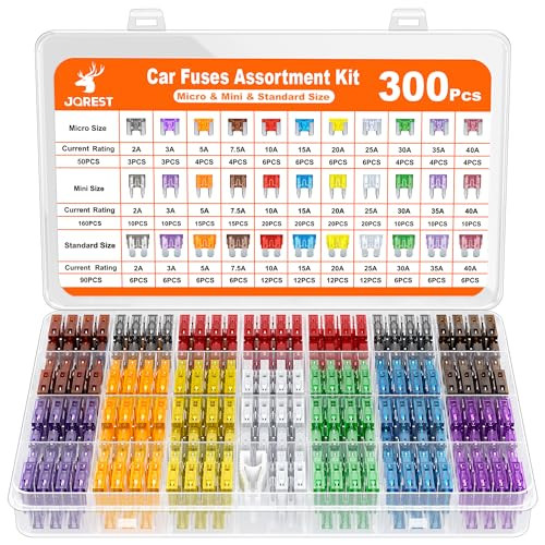 JOREST 300Pcs Car Fuse Assortment Kit, 160 Mini Blade Fuses Automotive + 90 Standard Auto Fuses + 50 Micro + Puller  Replacement for RV Camper Boat