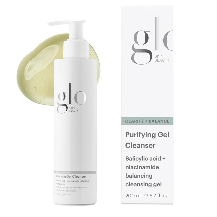 Glo Skin Beauty Purifying Gel Cleanser - Salicylic Acid + Niacinamide Face Wash Balances Skin, Targets Clogged Pores, Excess Oil & Breakouts - Gently