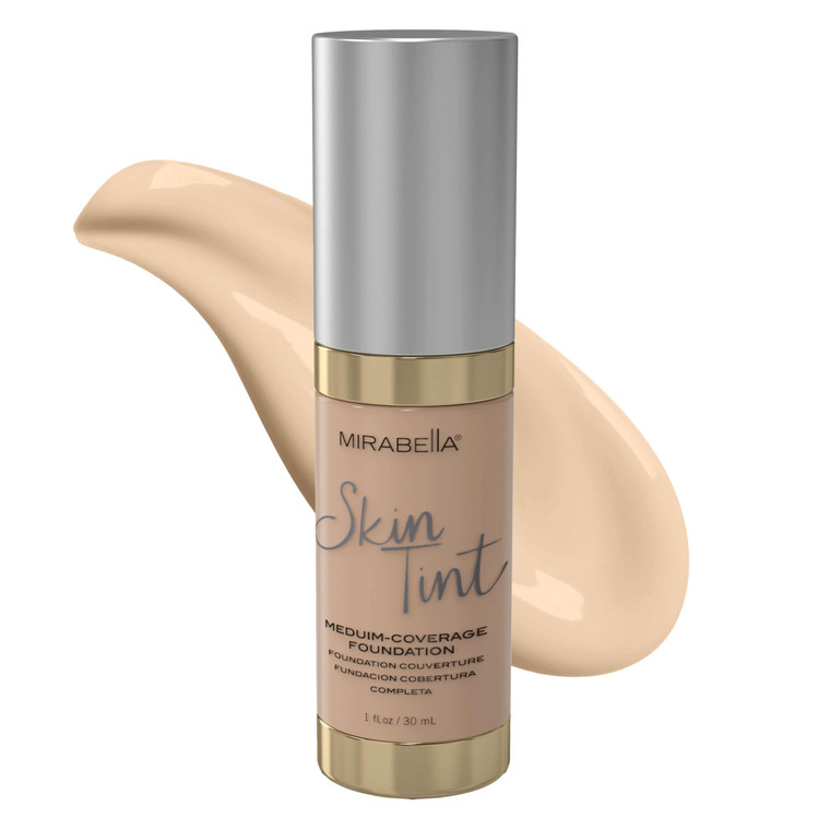Mirabella Skin Tint Creme Liquid Foundation Makeup, Oil-Free Mineral Foundation for Medium Coverage - w/Hyaluronic Acid, Squalane, & Allantoin for Al
