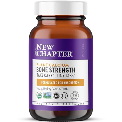 New Chapter Calcium Supplement - Bone Strength Tiny Tabs Plant-Based USDA Organic Calcium with Magnesium, Vitamin D3+K2, for Bone Health & Joint Mobi