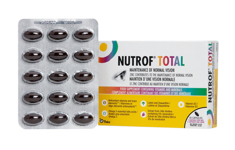 Nutrof Total Capsules  Eye Health Supplement with Lutein, Zeaxanthin, Omega 3, and Antioxidants | Essential Nutrients for Optimal Eye Health | Pack