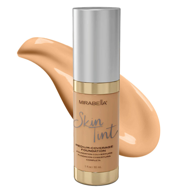 Mirabella Skin Tint Creme Liquid Foundation Makeup, Oil-Free Mineral Foundation for Medium Coverage - w/Hyaluronic Acid, Squalane, & Allantoin for Al
