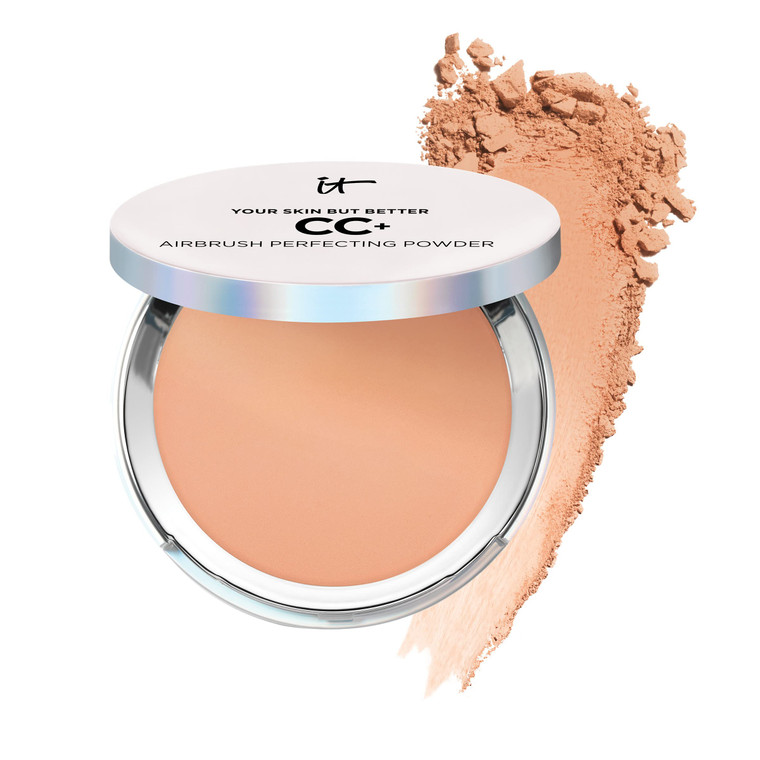 IT Cosmetics CC+ Airbrush Perfecting Powder Foundation (Tan) - Sheer to Full Coverage Pressed Powder, Blurring Pores & Dark Spots, Anti-Aging Face Ma