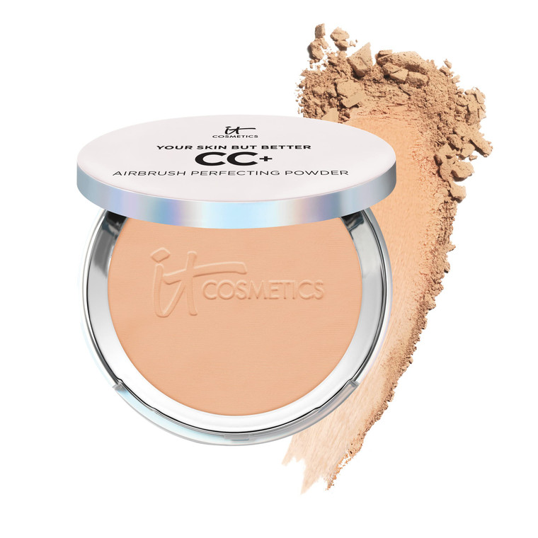 IT Cosmetics CC+ Airbrush Perfecting Powder Foundation (Medium) - Sheer to Full Coverage Pressed Powder, Blurring Pores & Dark Spots, Anti-Aging Face