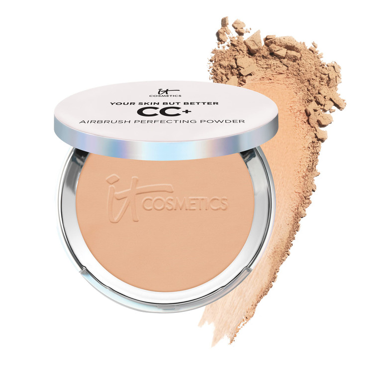 IT Cosmetics CC+ Airbrush Perfecting Powder Foundation (Medium Tan) - Sheer to Full Coverage Pressed Powder, Blurring Pores & Dark Spots, Anti-Aging