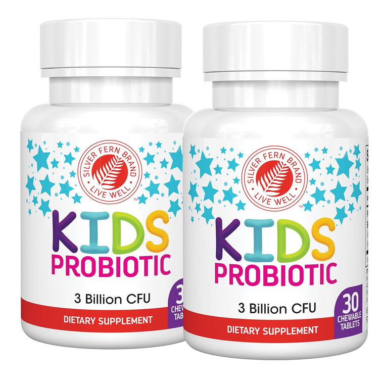 Silver Fern Brand Kids Ultimate Probiotic - 2 Bottles - 30 Chewable Tablets Each - Sugar & Gluten Free - Children's Dietary Supplement - DNA & Surviv