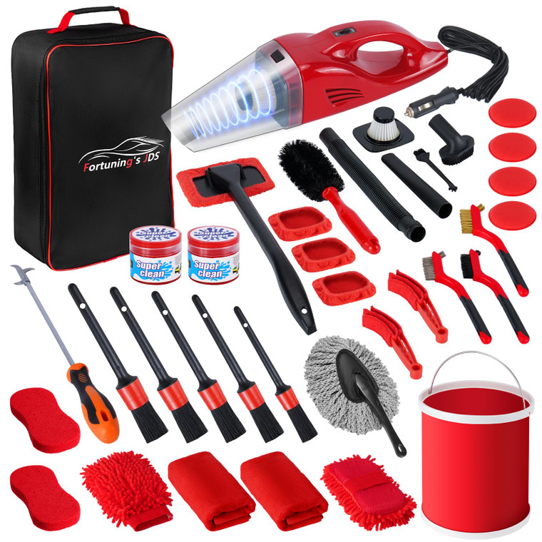 37PCS Car Detailing Kit Interior Cleaner, Auto Detailing Kit, Car Vacuum Car Interior Detailing Kit, Car Wash Kit with Bucket Detailing Brush Set Car