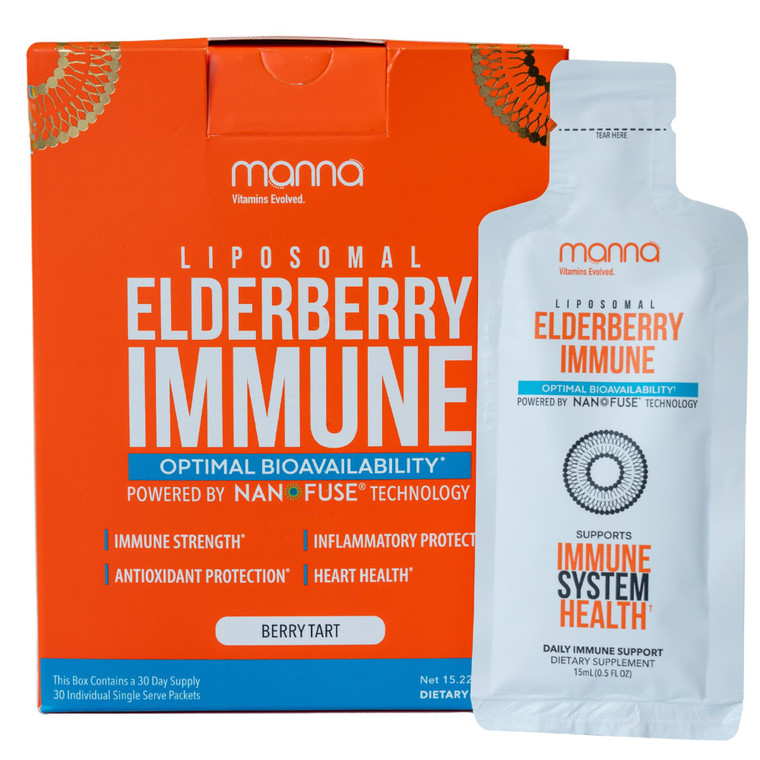 Manna Vitamins Evolved Liposomal Elderberry Immune Packets  Vitamins C, D, Zinc etc. - Daily Immune Support for Adults, Kids - Sugar Free, Real Elde