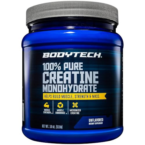 BODYTECH 100% Pure Creatine Monohydrate Powder - Micronized for Maximum Absorption - Supports Muscle Strength & Power Output - Unflavored (18 oz, 102