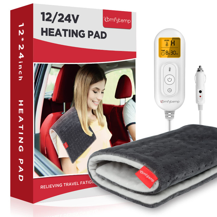 Comfytemp 12V/24V Car Electric Blanket for Back, 4 Heat Settings, 11Auto-Off, Portable Mini Travel Blanket for Neck, Shoulders, Hip, Waist, Truck, SU