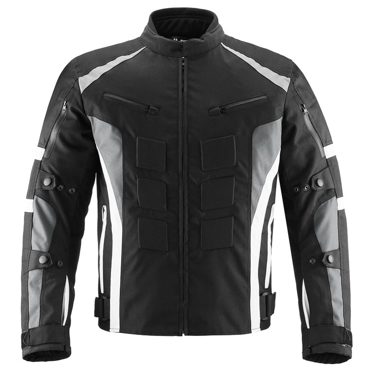 ILM Motorcycle Jacket with CE Armor for Men Enduro Touring Dualsport Riding Water Resistant Textile All-weather White, L