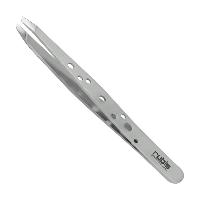 Rubis Hole Pattern Classic Stainless Steel Slanted Tweezers For Precise Eyebrows and Hair Removal, The Elegance Collection, 1K111,Silver,Rubis Switze