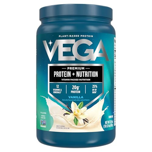Vega Protein + Nutrition - 20g Plant-Based Pea Protein, Vanilla, 18 Servings, Vegan Keto Superfood, Antioxidant-Rich, Gluten Free, Dairy Free, Low Ca
