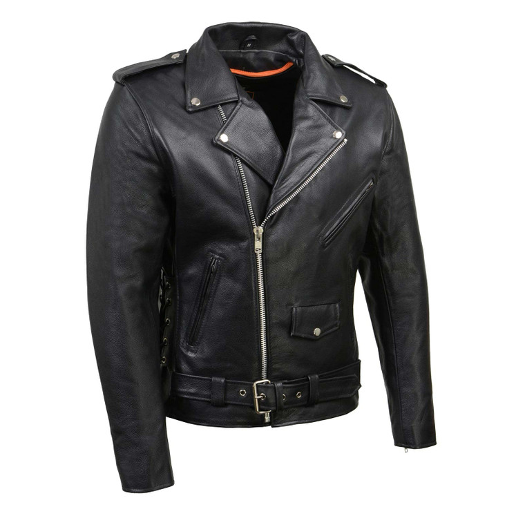 Milwaukee Leather SH1011 Men's Classic Brando Premium Leather Black Motorcycle Riders Leather Jacket w/Side Laces - Medium