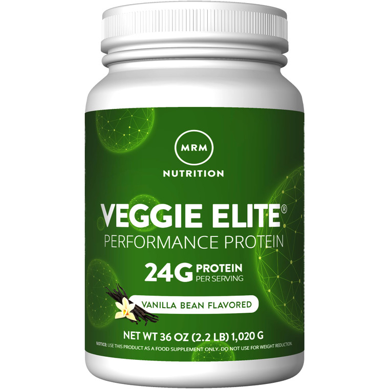 MRM Nutrition Veggie Elite Performance Protein | Vanilla Bean | Plant-Based Protein Powder with BCAAs | Vegan + Gluten-Free | Easy to Digest | 30 Ser