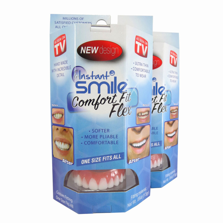 Instant Smile Flex 2pk - Bright White Shade - One Size Fits Most. Fix Your Smile at Home in Minutes! Comfortable Upper Cosmetic Veneer for A Perfect