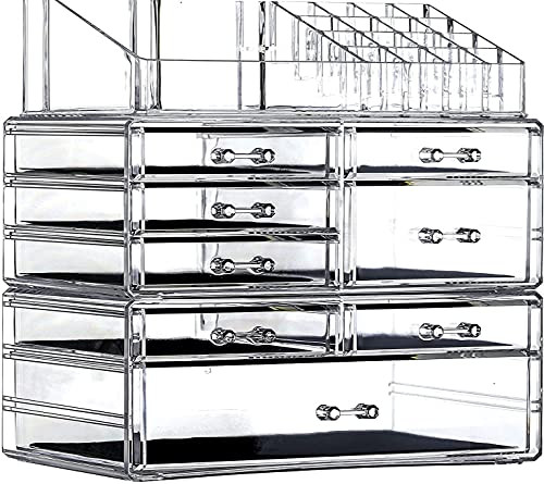 Cq acrylic 3 Pack Clear Makeup Organizer Countertop,Stackable 7 Drawers Skincare Organizer,Cute Skin Care Organizer for Vanity Hair Clip,Jewelry,Beau