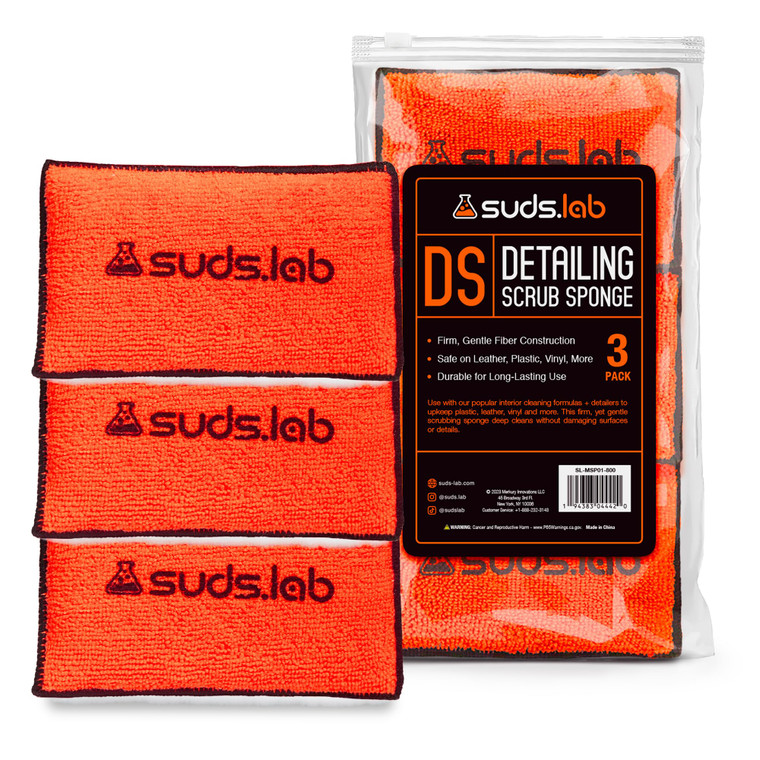 Suds Lab DS Microfiber Detailing Scrub Pad 3 Pack - Car Interior Cleaning & Detailing Microfiber Scrub Pads - Set of 3 - Safe On Leather, Vinyl, Plas