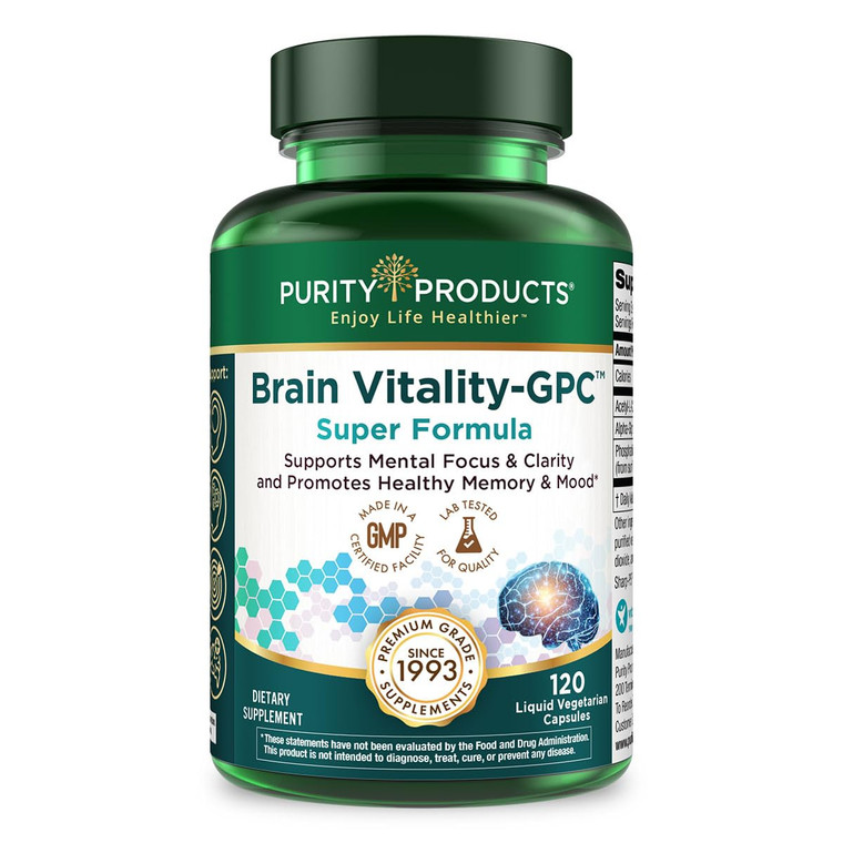 Purity Products Brain Vitality-GPC Super Formula Acetyl L-Carnitine HCI + Alpha GPC + Phosphatidlyserine - Supports Normal Concentration and Mental C