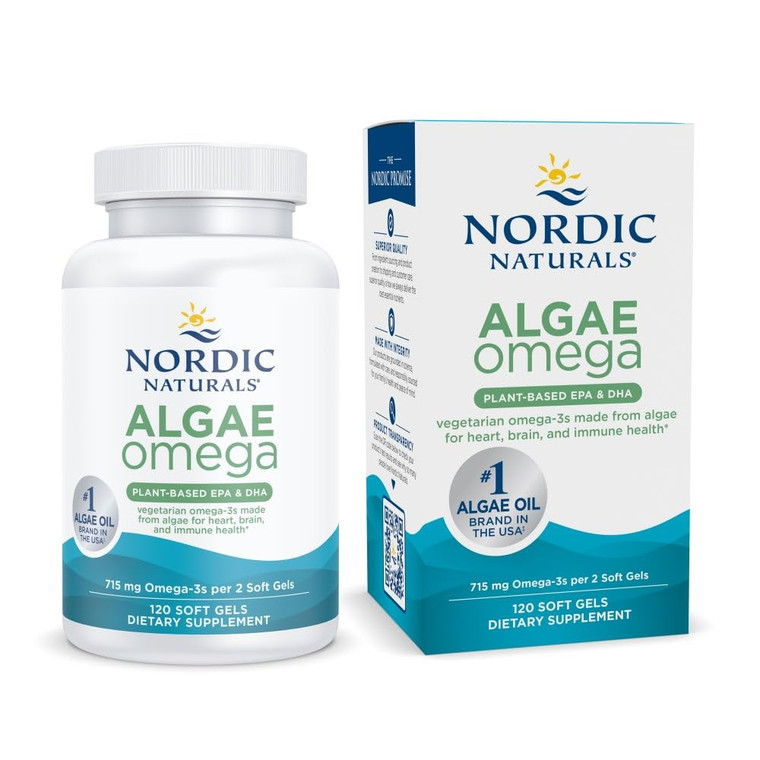 Nordic Naturals Algae Omega - 120 Soft Gels - 715 mg Omega-3 - Certified Vegan Algae Oil - Plant-Based EPA & DHA - Heart, Eye, Immune & Brain Health