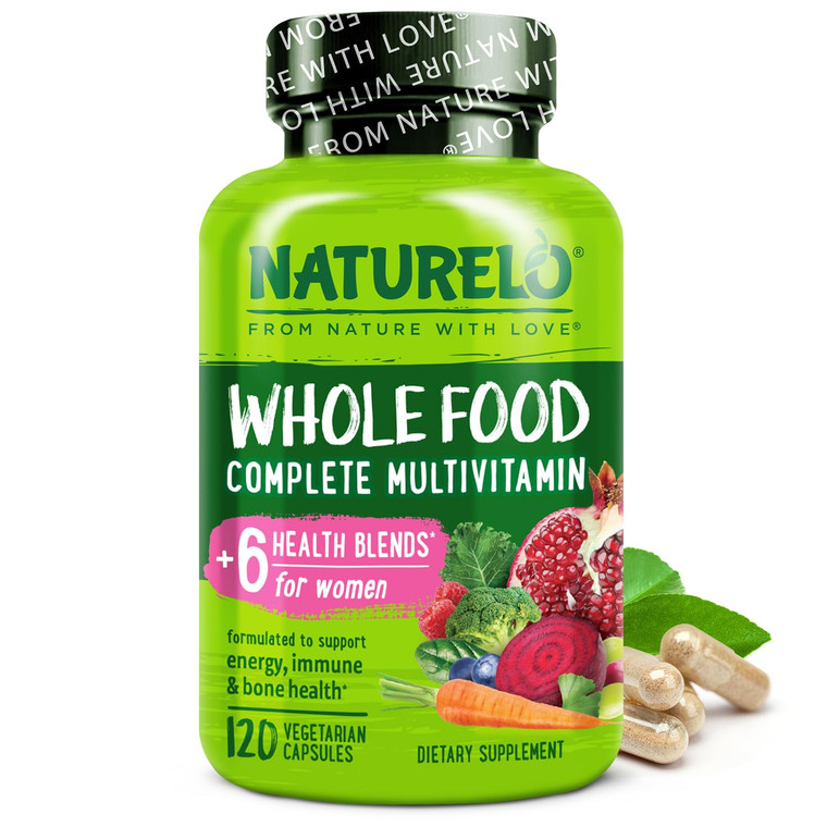 NATURELO Whole Food Multivitamin for Women - with Vitamins, Minerals, & Organic Extracts - Supplement for Energy and Heart Health - Non GMO - 120 Veg