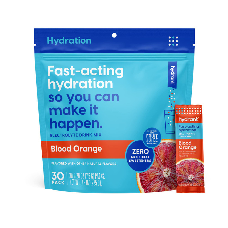 Hydrant - Hydration Powder, Blood Orange Flavor, 30 Individual Instant Electrolyte Rehydration Packets - Low Sugar Drink Mix for Daily Use, Travel &