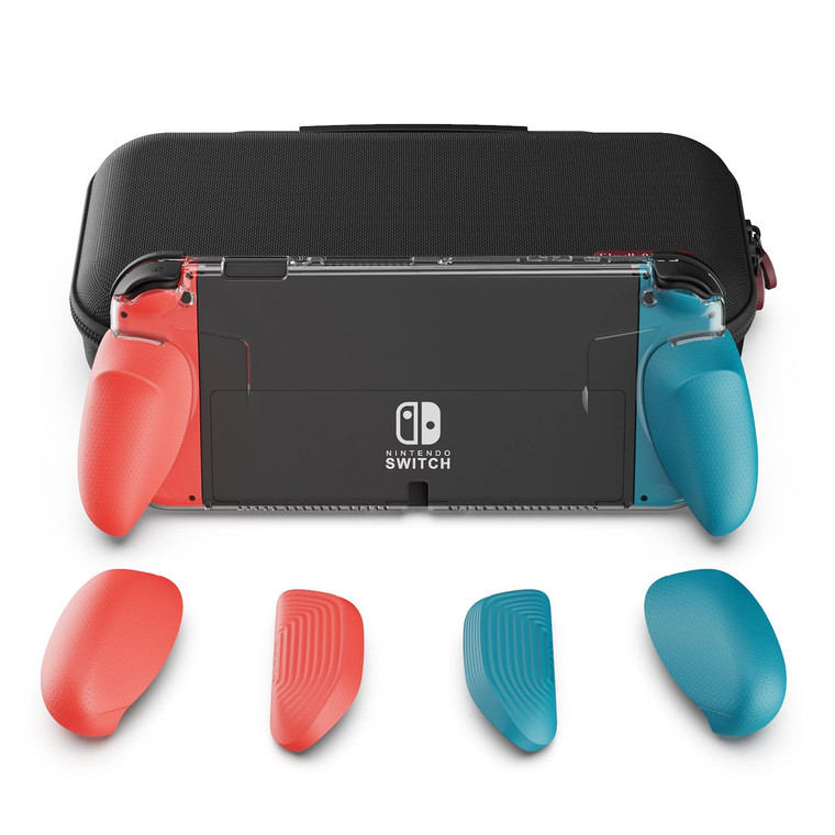 Skull & Co. GripCase OLED Bundle: A Dockable Transparent Protective Case with Replaceable Grips [to fit All Hands Sizes] for Nintendo Switch OLED Mod