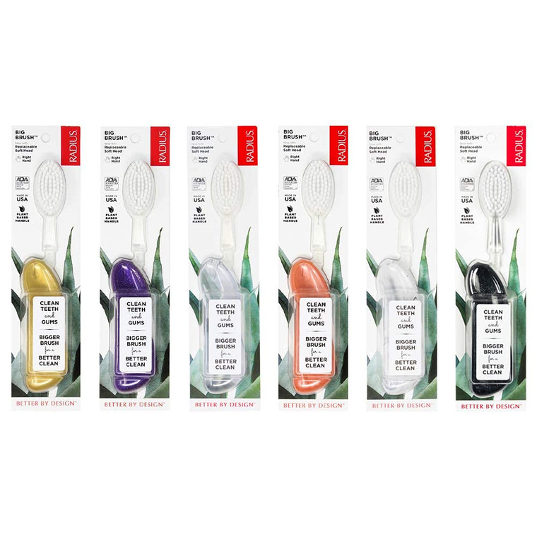 RADIUS Big Brush with Replaceable Head BPA Free & ADA Accepted Toothbrush Designed to Improve Gum Health & Reduce Gum Issues - Right Hand - Assorted