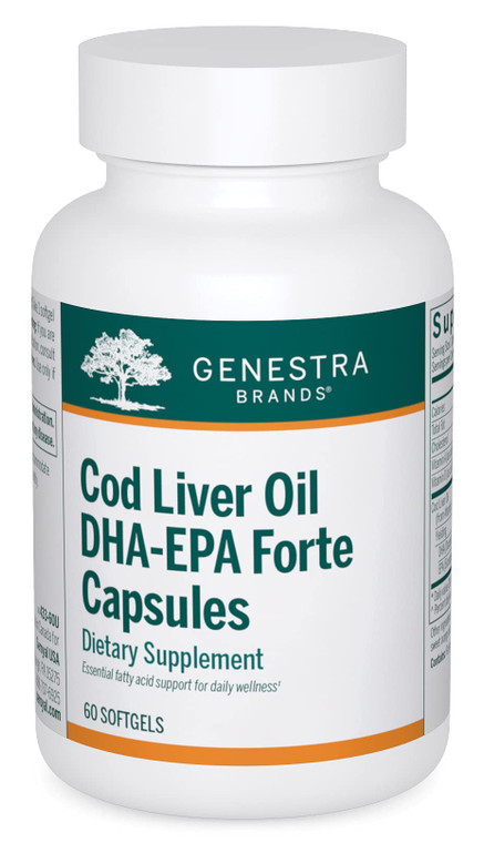 Genestra Brands Cod Liver Oil DHA-EPA Forte Capsules | Blend of DHA, EPA, and Vitamins A and D | 60 Softgels