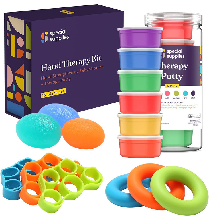 Special Supplies Physical Hand Therapy Putty Kit, Finger Exercisers, Hand Strengtheners, 15 Set Grip Strength,Dexterity, Mobility,Injury Stress Relie
