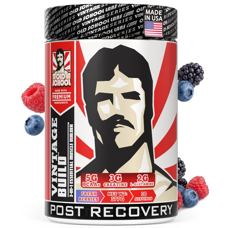 Old School Labs Vintage Build Post-Workout Recovery Powder Drink with BCAAs, Creatine & L-Glutamine to Support Muscle Recovery & Strength for Men & W