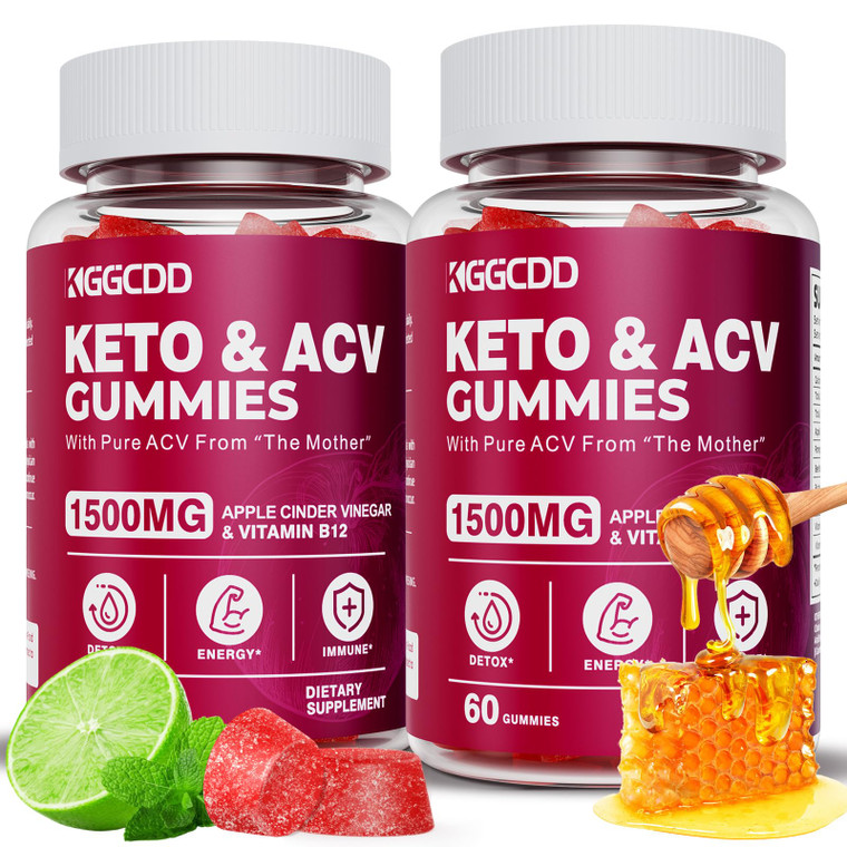 KGGCDD (2 Pack) Keto ACV Gummies1500MG Keto Gummies Apple Cider Vinegar Formulated with Pomegranate Beet Juice Powder B12 Vegan Non GMO 120 Gummys