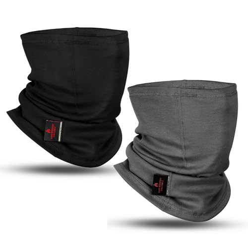 LANLFY 2PACK FR Face Mask For Men CAT/HRC2 Flame Resistant Neck Gaiter Covering 100% Cotton Arc Flash Welding Shield Protector 12CAL Work Gear BLACK&