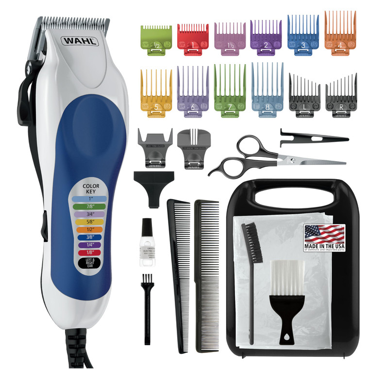 Wahl Clipper USA Color Pro Complete Haircutting Kit with Easy Color Coded Guide Combs - Corded Clipper for Hair Clipping & Grooming Men, Women, & Chi