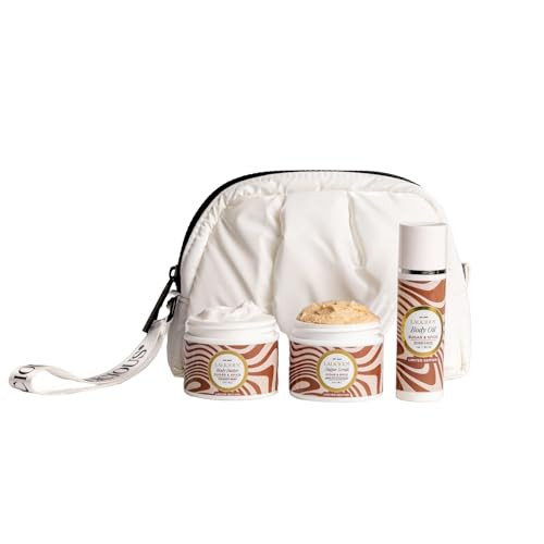 LaLicious Sugar & Spice Travel Set - Whipped Sugar Scrub, Hydrating Body Butter, Radiant Body Oil & Travel Bag - Exfoliate, Hydrate, Moisturize and G