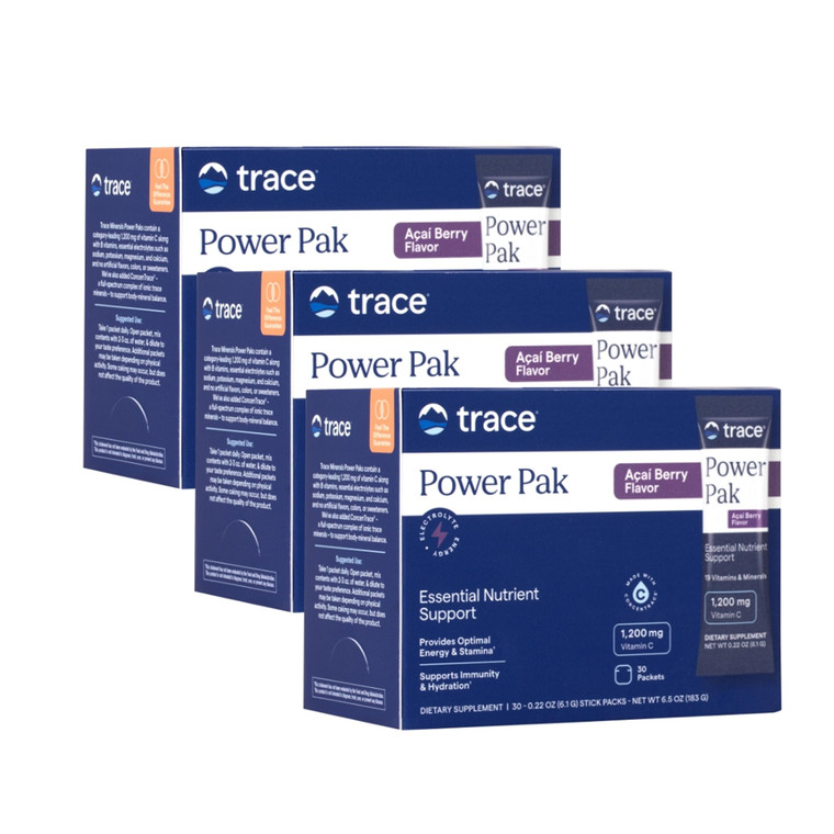 Trace Minerals Power Pak Multivitamin and Multimineral Packets - Electrolyte Support - 1200 mg Vitamin C plus 70+ Trace Minerals - Acai Berry Flavor