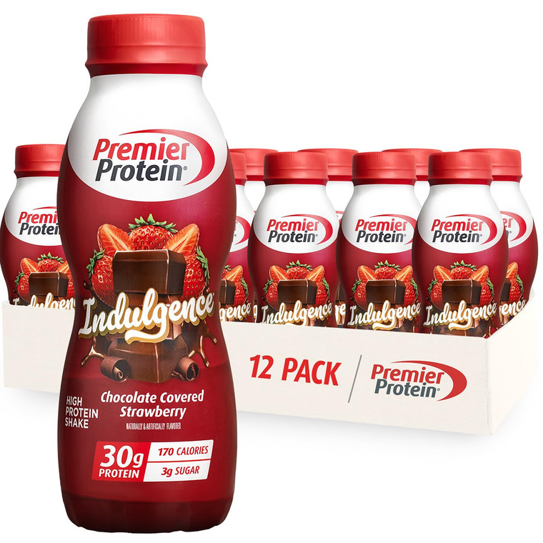 Premier Protein Shake INDULGENCE, Chocolate Covered Strawberry, 30g Protein, 170 Calories, 3g Sugar, 11.5 fl oz, 12 Pack (Packaging May Vary)