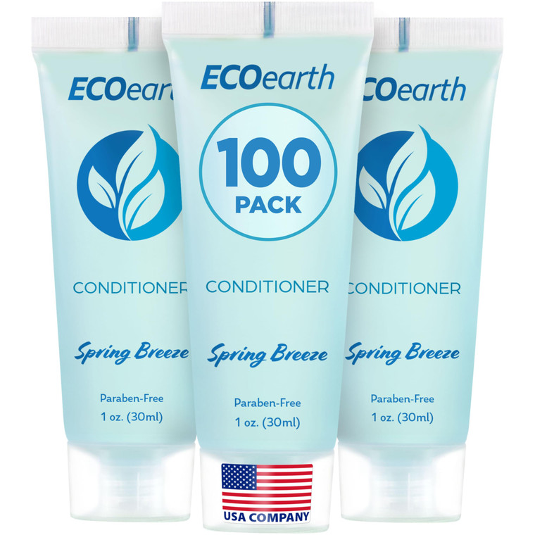 EcoEarth - Travel Size Conditioner - 1 fl oz, 100 PK, Spring Breeze - Delight Your Guests with Revitalizing and Refreshing Hotel Conditioner - Small