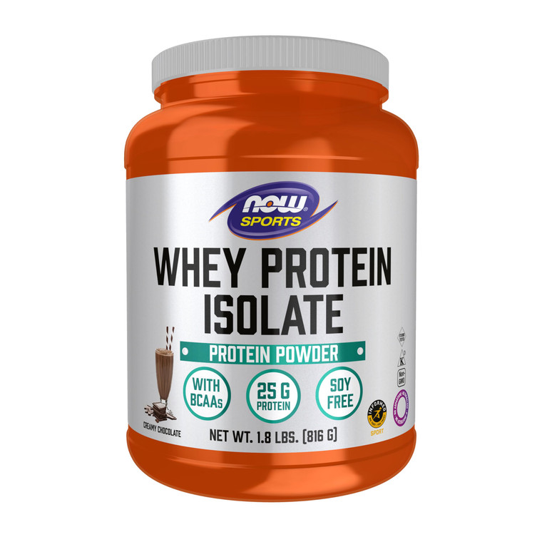 NOW Foods Sports Nutrition, Whey Protein Isolate, 25 g With BCAAs, Creamy Chocolate Powder, 1.8-Pound