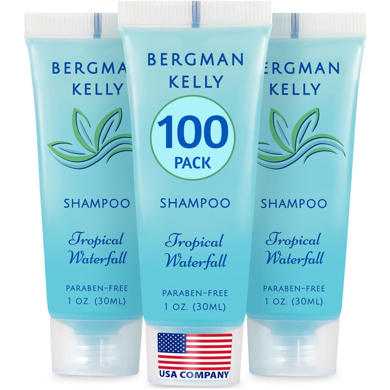 BERGMAN KELLY - Travel Size Hotel Shampoo - 1 fl oz, 100 PK, Tropical Waterfall - Delight Your Guests with Revitalizing & Refreshing Hair Cleanser fo