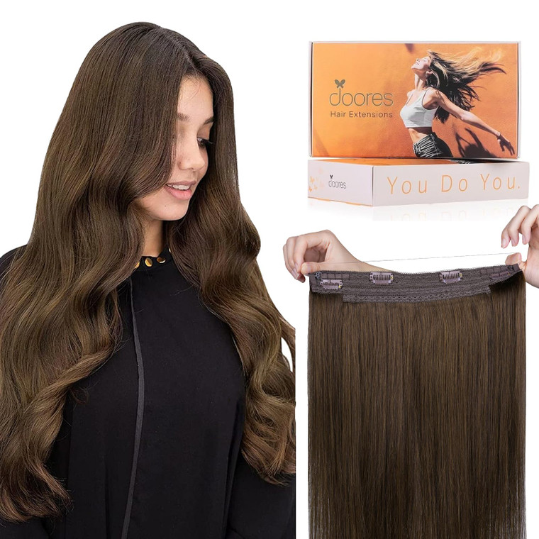 DOORES Wire Hair Extensions 12 Inch 70g Remy Human Wire Hair Extensions Invisible Transparent Line Adjustable Hairpieces Secret Extensions Straight H