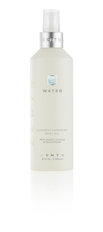 Zents Luminous Cashmere Body Oil (Water Fragrance) | Moisturizing Body Oil with Vitamin E & Organic Coconut Oil | Softens & Smooths Skin | 8 fl oz
