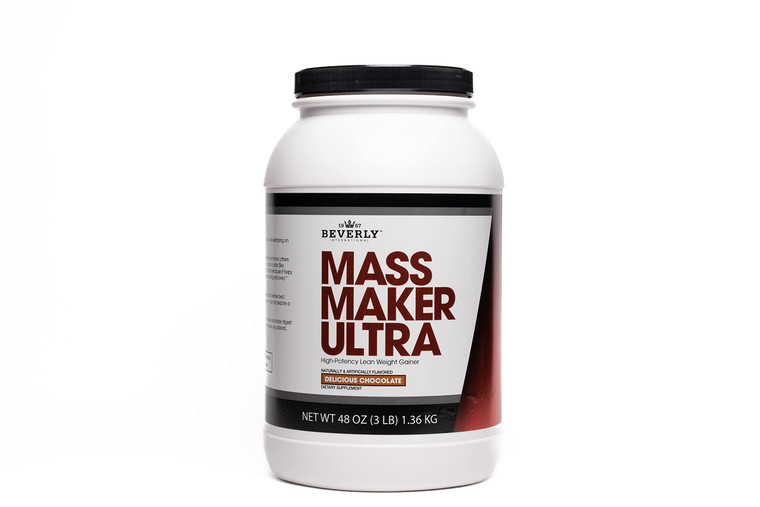 Beverly International Mass Maker Ultra Chocolate, 14 Servings, 3lb. Build Lean Mass Like a Pro. Milk Protein Isolate, Whey Protein Isolate + Egg. MCT