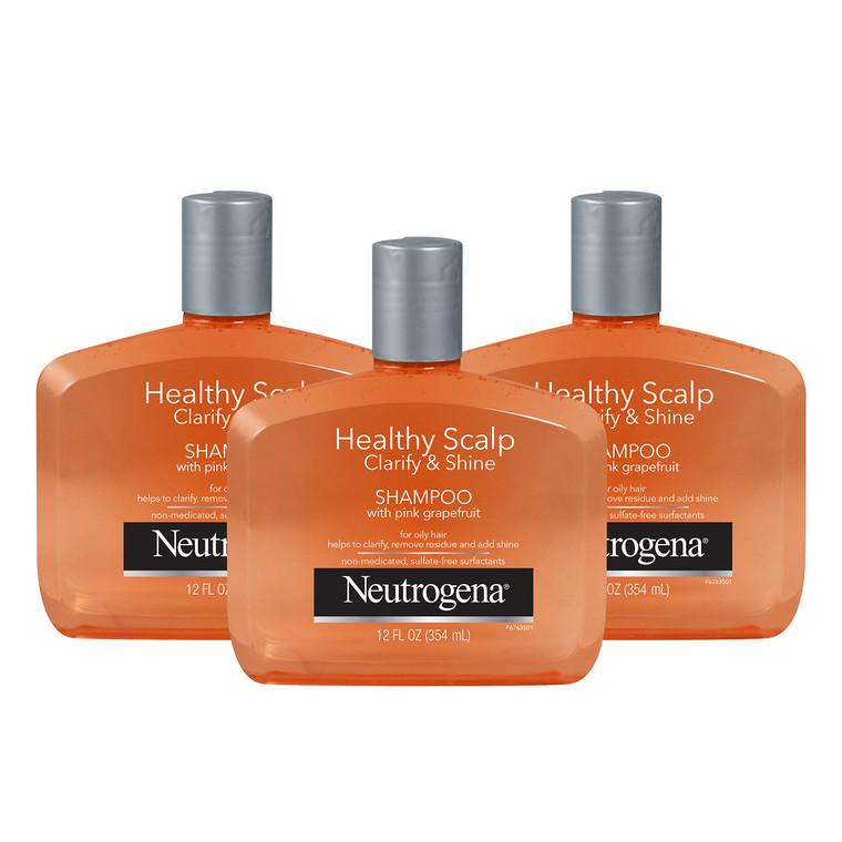Neutrogena Exfoliating Healthy Scalp Clarify & Shine Shampoo for Oily Hair and Scalp, Anti-Residue Shampoo with Pink Grapefruit, pH-Balanced, Paraben