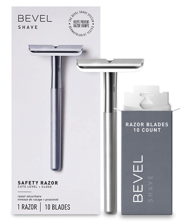 Bevel Safety Razor with Brass Weighted Handle and 10 Double Edge Safety Blade Refills, Single Blade Razor for Men, Designed for Coarse Hair to Preven