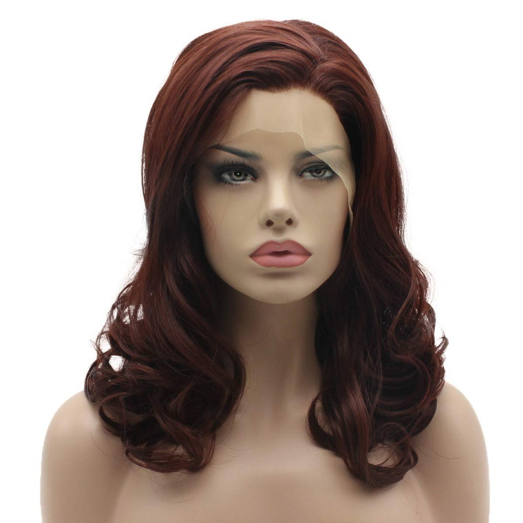 Lushy Lace Front Synthetic Medium Length Dark Auburn Wig Stylish Wigs