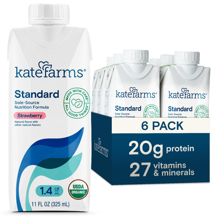 KATE FARMS Organic 1.4 High Calorie Nutrition Shake, Strawberry, 20g Protein, 27 Vitamins and Minerals, Meal Replacement, 11 oz (6 Pack)