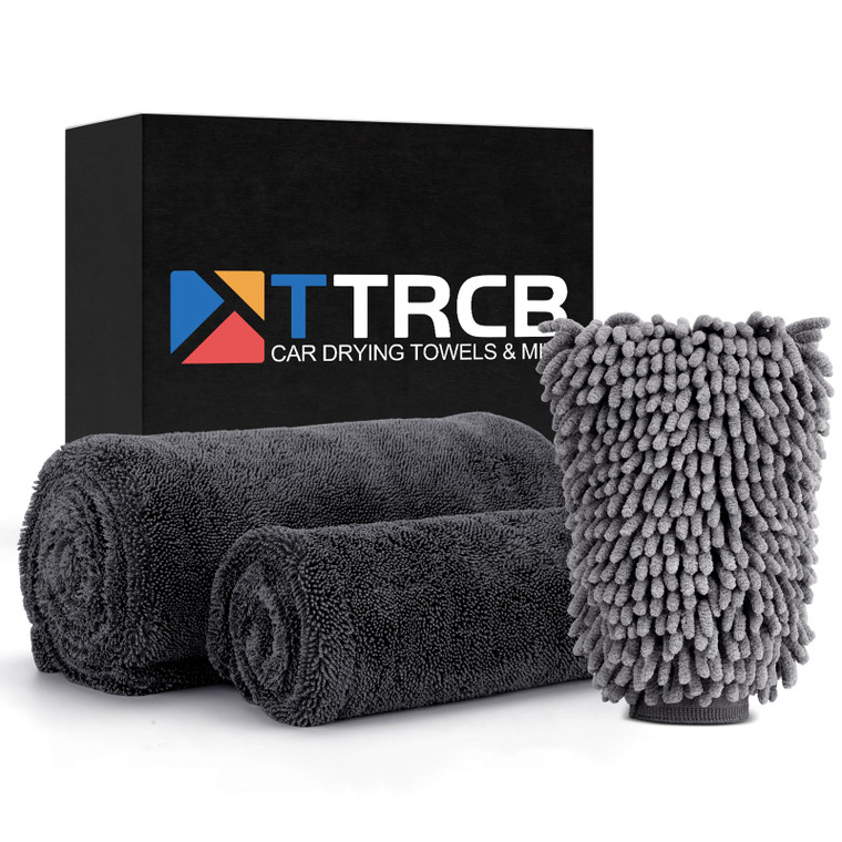 TTRCB 2 Pack 1300 GSM Car Drying Towel, Microfiber Towels for Cars - 36" x 24" & 16" x 16", Ultra-Absorbent, Streak Free, Car Wash Mitt, Car Detailin