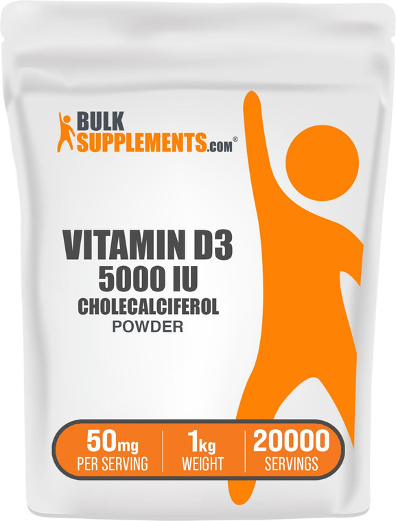 BulkSupplements.com Vitamin D3 Powder - Cholecalciferol, Vitamin D Supplements, 5000 IU - Gluten Free, 50mg (125mcg of Vitamin D3) per Serving, 1kg (