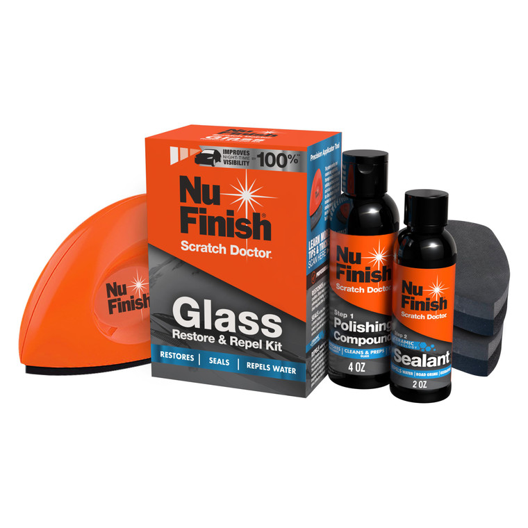Nu Finish Glass Restore & Repel Kit, Two Step Regimen for Car Windshield, Includes Polishing Compound, Ceramic Sealant, Precision Applicator Tool, an